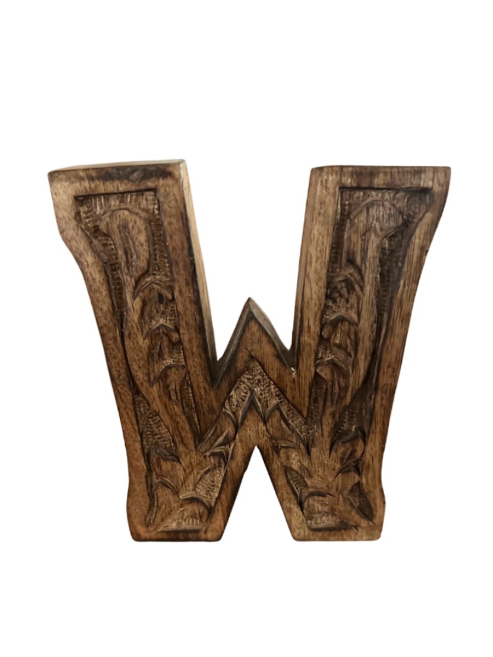 Cynthia Rowley Carved Wood Letter W Wall Shelf Decor Made in India